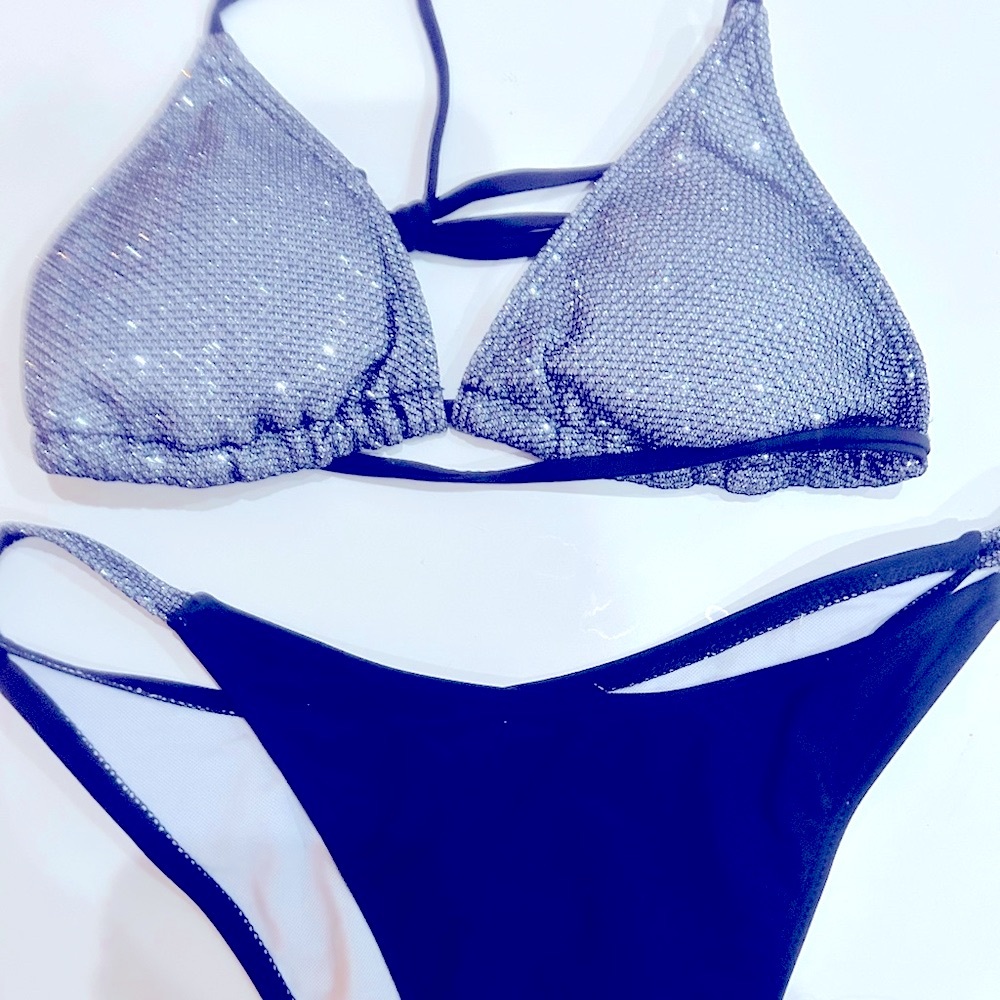 Black and Silver Brazilian cut Bikini 👙 Size L